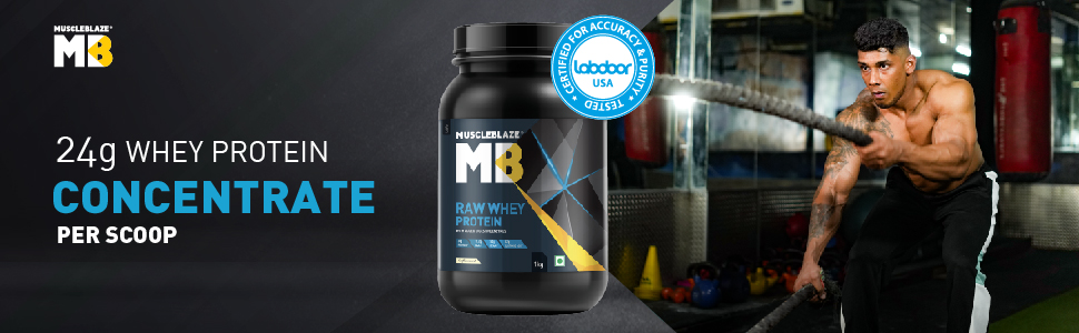 MuscleBlaze Raw Whey Protein Concentrate, Unflavoured, 1kg