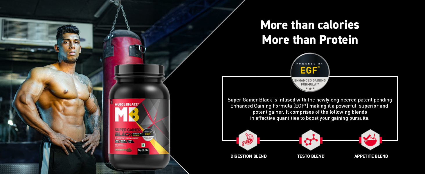 MuscleBlaze Super Gainer Black, Chocolate, 1kg (2.2lbs)