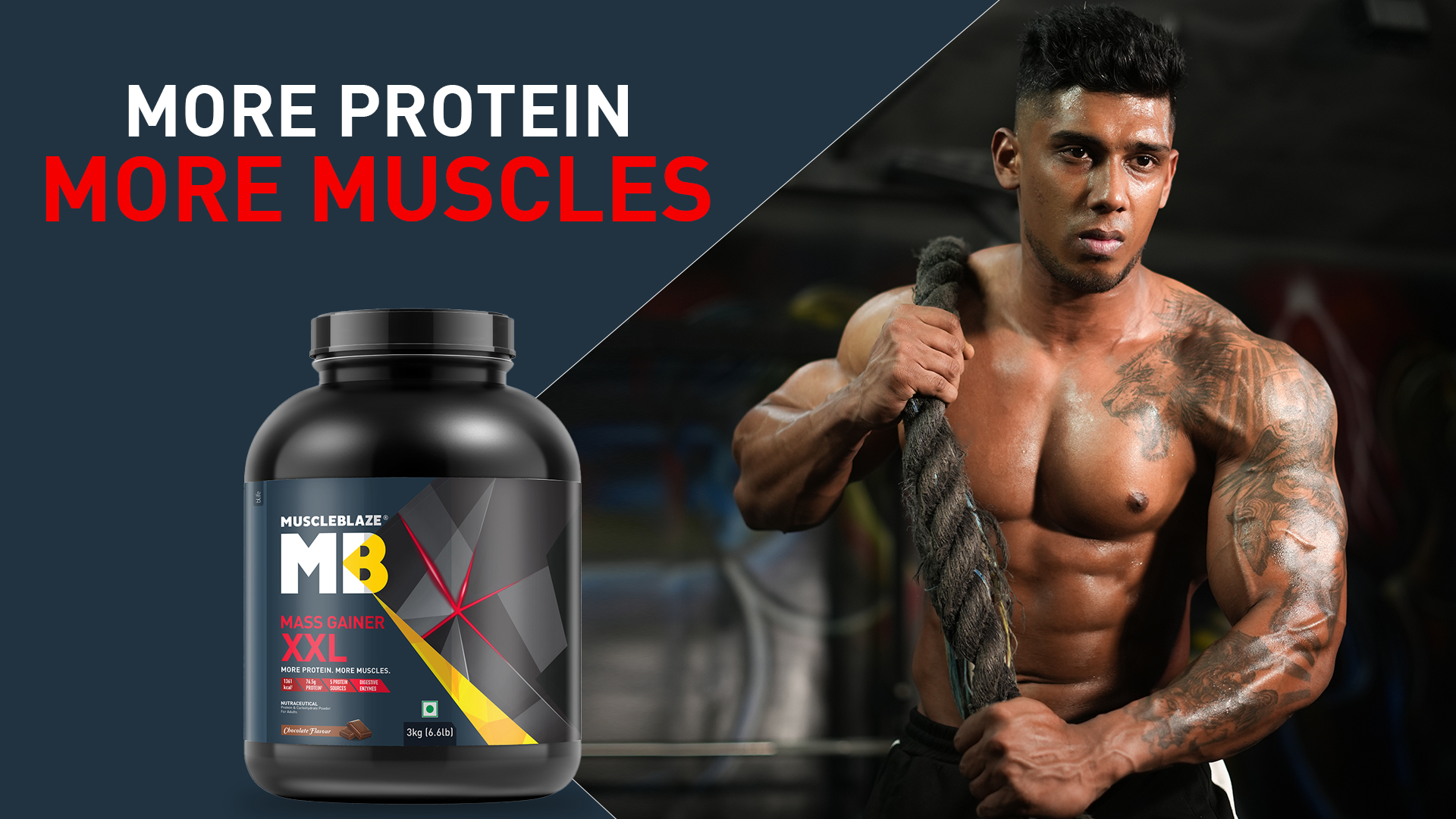 MuscleBlaze Mass Gainer XXL Powder, Chocolate, 1kg (2.2lbs)