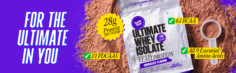 Yogabar Ultimate Whey Protein Powder (Chocolate) | 28g Complete Protein with Whey Protein Isolate + Fermented Yeast Protein | Added Probiotics & Digestive Enzymes | High Absorption | 500g