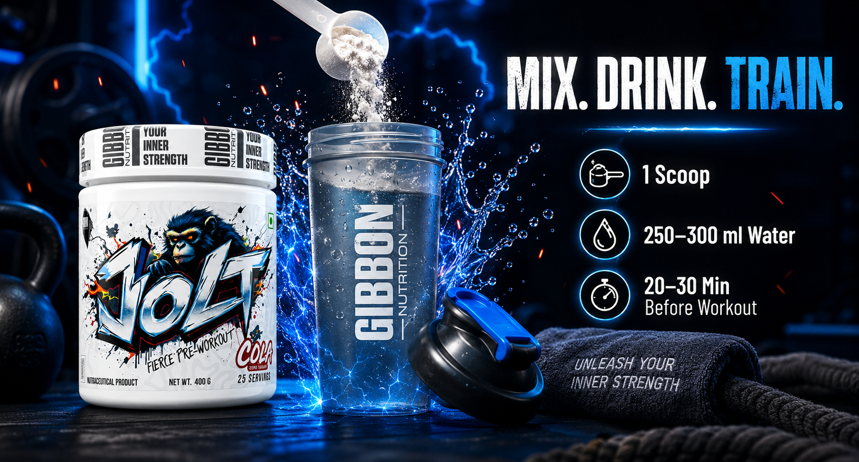GIBBON JOLT Fierce Pre-Workout 400g 25 Servings | 7000mg Citrulline, 5400mg Beta-Alanine, 300mg Caffeine, 1000mg Taurine | Zero Sugar, Vegetarian, Gluten Free | Guava Flavour