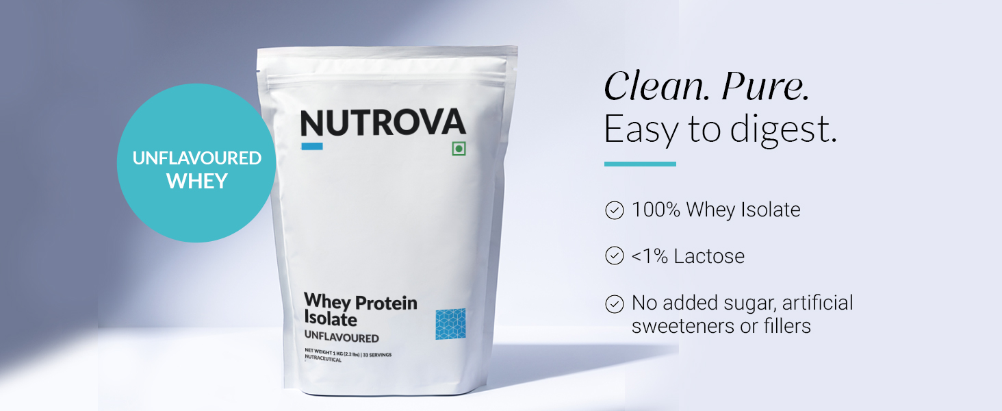 Nutrova Whey Protein Isolate Unflavoured Travel Pack | 25g Protein per 30g Scoop, 5.5g BCAAs | No Added Sugar | Easy to Digest Protein Powder for Men & Women