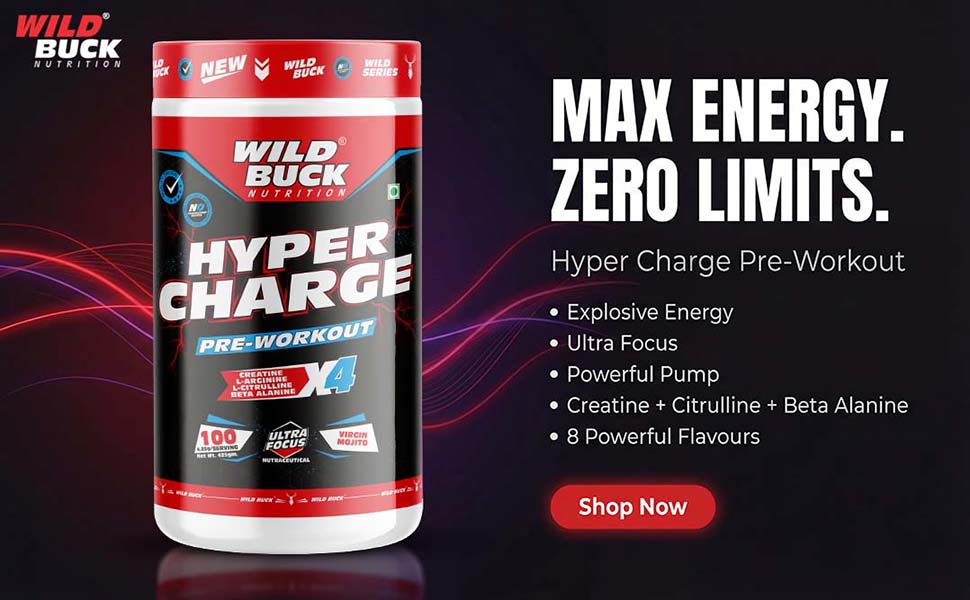 Wild Buck Hyper Charge Pre-X4 Hardcore Pre-Workout Supplement with Creatine Monohydrate, Arginine AAKG, Beta-Alanine & Muscle Pump Formula | Caffeinated Punch for Explosive Energy, Focus & Strength [100 Servings, Virgin Mojito]