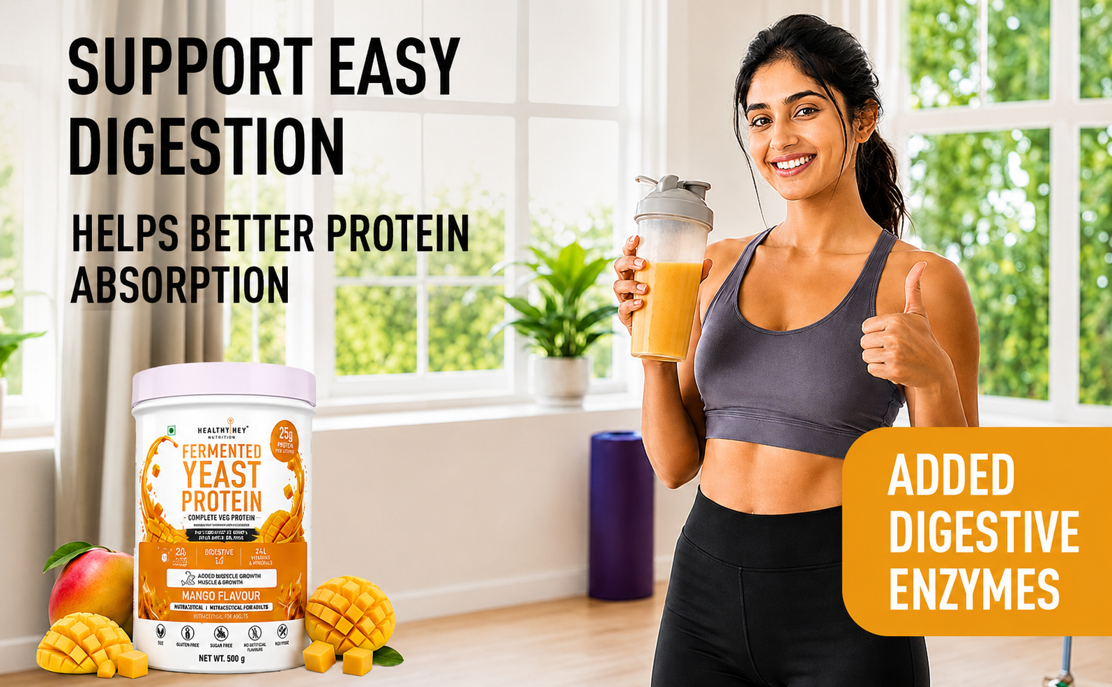 HealthyHey Nutrition Fermented Yeast Protein - Mango Flavour - 500g