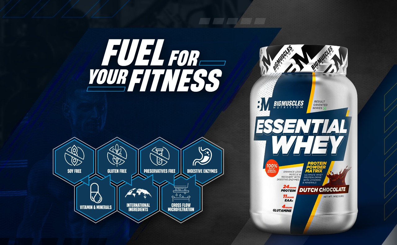 Bigmuscles Nutrition Essential Whey Protein 1Kg [Strawberry Milkshake]|24G Protein Per Serving|Strength,Faster Recovery & Muscle Building,1 Count,24 Grams