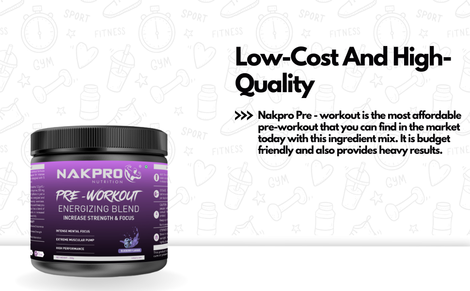 Nakpro Pre Workout Supplement Powder - JAR | 100mg Caffeine, 1.2g Creatine Monohydrate and 1.2g L-Citrulline helps in Lean Muscle Building (Blueberry, 150g)