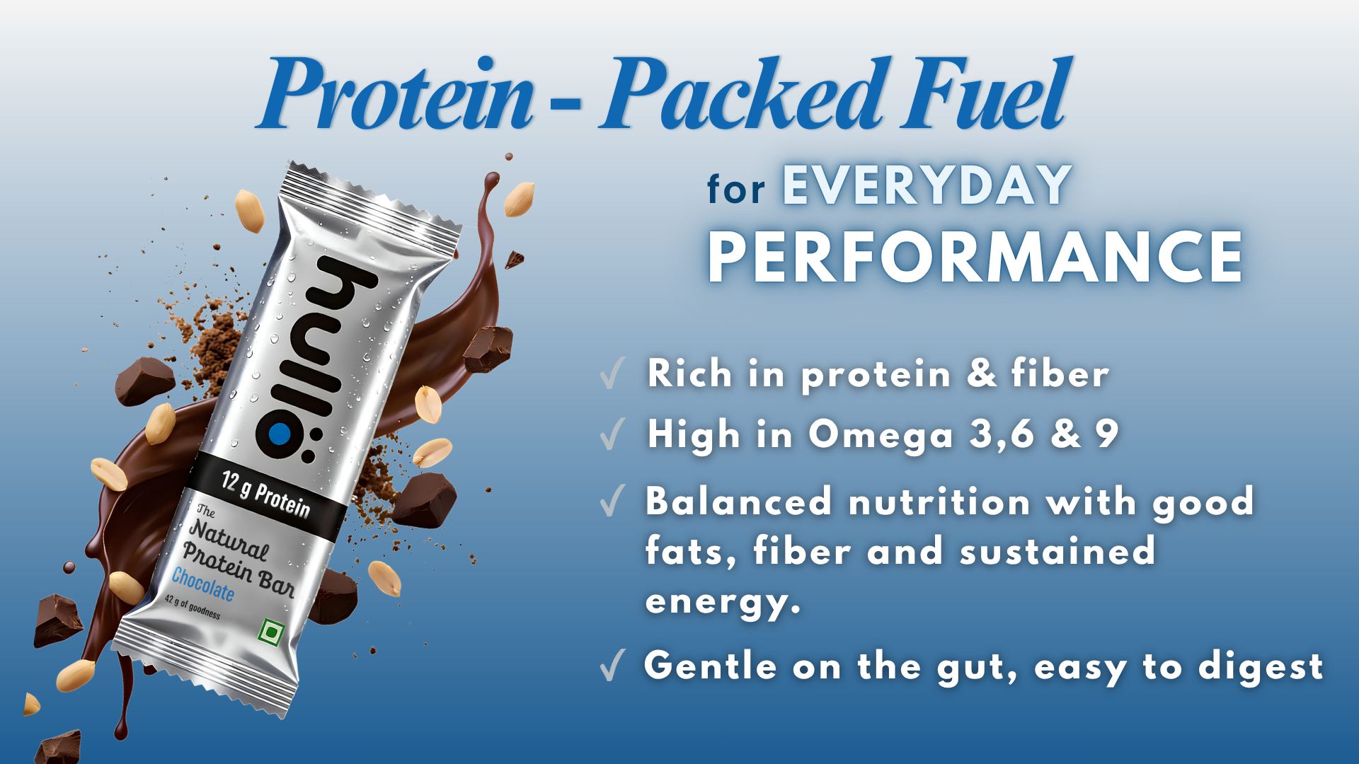 Hullo Natural Protein Bar Chocolate – 12g Protein (12 X 42g Pack) | Gluten Free, Dairy Free, Soy Free Protien Bar Rich in Omega 3, 6 & 9 with Nuts & Seeds | Healthy Protein Bar for Gym & Daily Energy