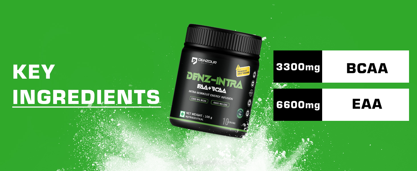 DENZOUR NUTRITION Denz - Intra Workout Powder,Most Explosive Muscle Pump,Energy Infusion Formula With 3300 Mg Bcaa,6600 Mg Eaa For Men And Women (100 G,Watermelon,1 Count,10 Servings)