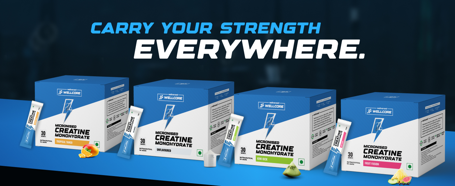 Wellcore Pure Micronised Creatine Powder (30 Sachet, Kiwi Kick)