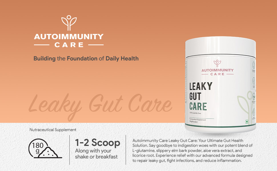 Autoimmunity Care Leaky Gut Care – L Glutamine Powder with Zinc Carnosine, Aloe Vera & More | Gut Repair Supplement for Men & Women | Gut Health Supplements, Infection & Anti-Inflammatory Support | 180 g (30 Servings)