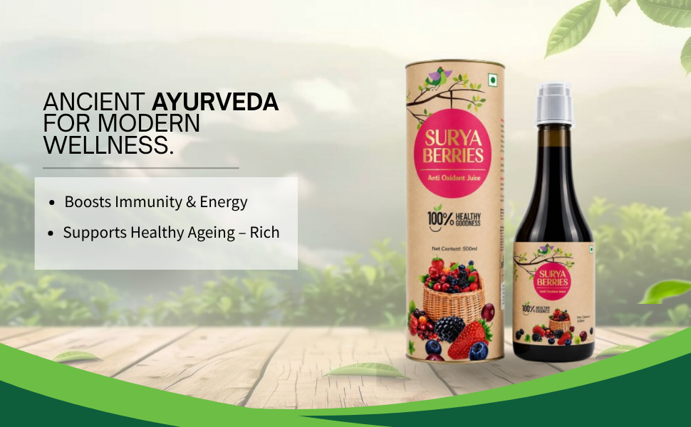 Surya Berry Juice, Sweet & Tangy, Antioxidant Nutritional Juice with Acai, Dragon Fruit, Mangosteen, Noni, Kiwi, Amla, Papaya, Pomegranate, 500ml