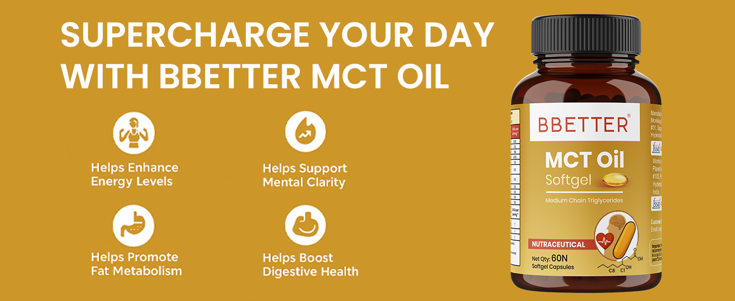 BBETTER MCT Oil Softgels | C8 Caprylic & C10 Capric Acid | Supports Energy, Metabolism, Focus & Brain Function | Keto & Paleo Friendly | 60 Softgels