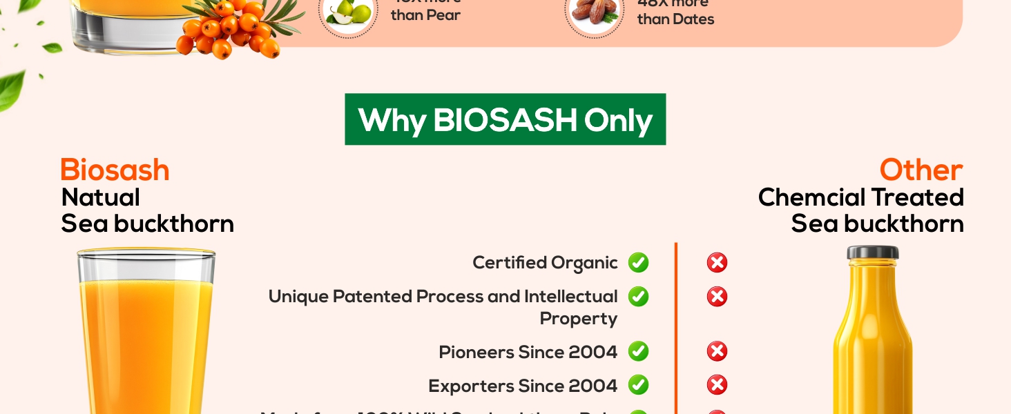 Biosash Himalayan Wellsash Sea Buckthorn Juice with Seed Oil 250ml | Cold-Pressed Organic Antioxidant | Detox Drink & Immunity Booster | No Sugar | Makes 50 Glasses | for Skin, Heart, Brain, Liver