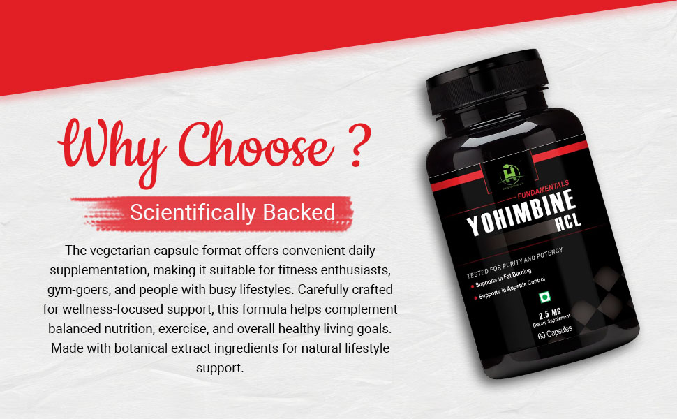 Healthy Nutrition Yohimbine HCL 2.5mg Veg Capsules | Botanical Extract Supplement for Men & Women | Active Lifestyle & Metabolic Support | 60 Capsules
