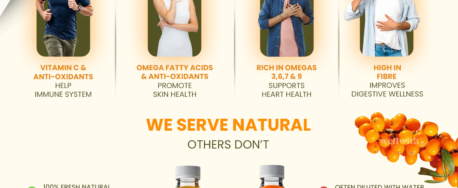 Wellwith by Ayuzera Himalayan Sea Buckthorn Berry Pulp 300ml | Plant Based Vegan Omega 3, 6, 7 & 9 | No Fish Oil | Natural & Organic | Upto 50 Glass Juice | Antioxidants & Vitamins (300ml, Pack Of 3)