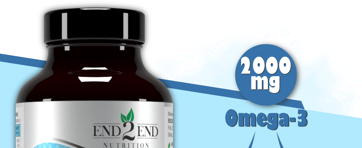 End2End Nutrition Omega 3 Fish Oil 2000mg with 360mg EPA & 240mg DHA for Men & Women | Heart, Brain, Joint, Eye Health & Mercury Free - 60 Capsules