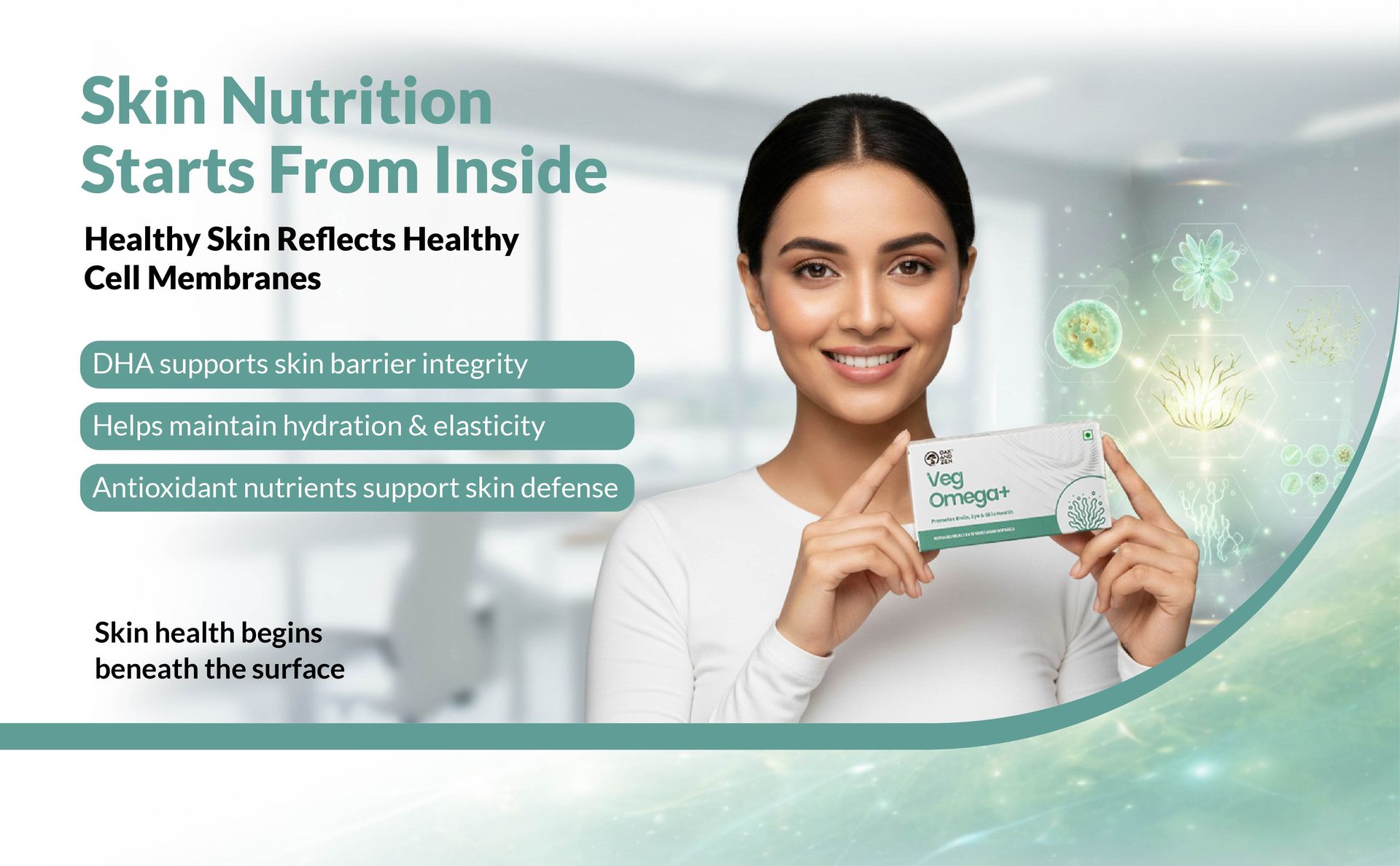 Veg Omega+ | Vegan Algal DHA (Triglyceride Form) – 300mg with Lutein, Zeaxanthin & Choline | Supports Brain, Heart, Eye & Skin Health | Mercury-Free, Fish Oil Alternative | 30 Veg Softgels