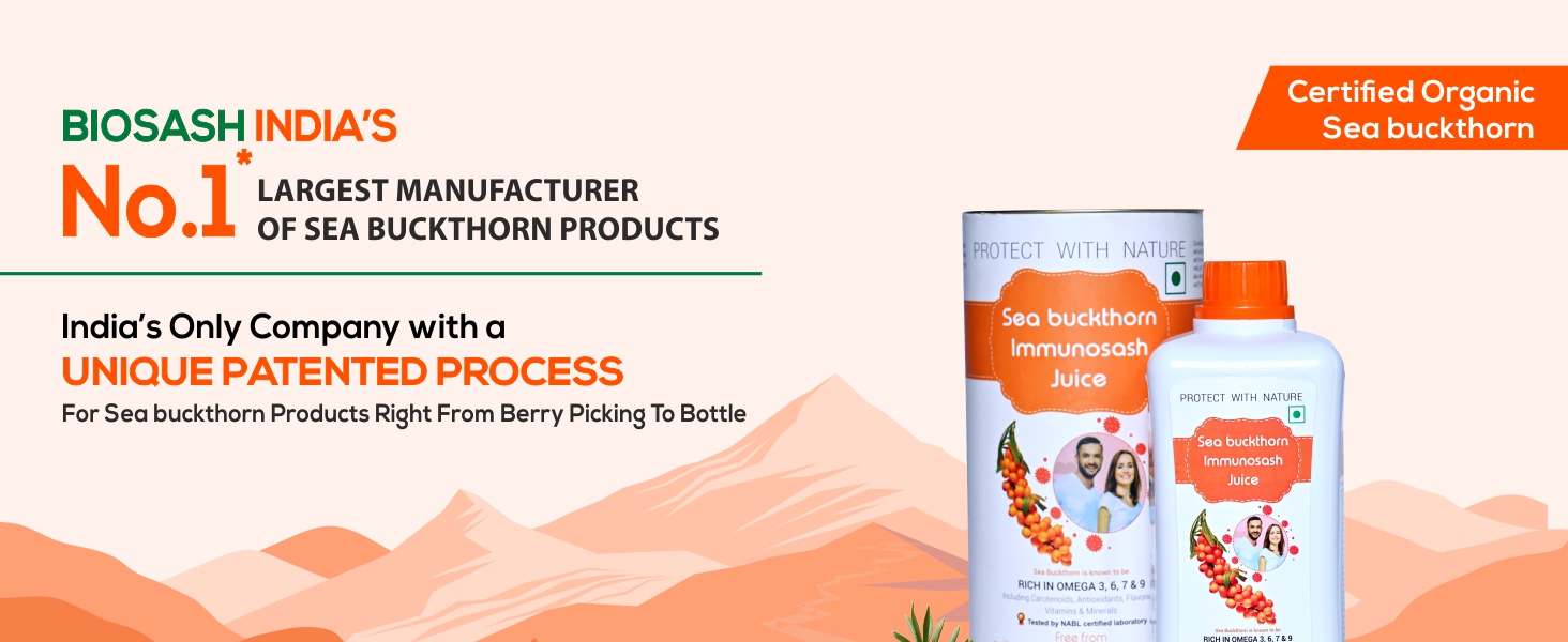 Biosash Sea Buckthorn Immunosash Juice 250ml | From Certified Organic Berries, Cold-Pressed | Rich in Omega 3 6 9, Vitamin & Antioxidant | Herbal extracts for Immunity, Wellness & Vitality | 50 Serves