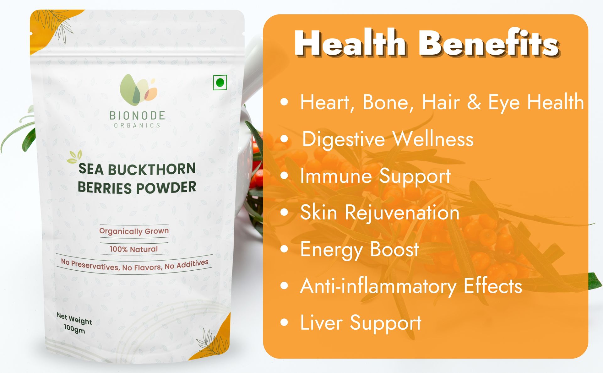 Sea Buckthorn Berries | Dry Seabuckthorn Berries powder | Rich in Omega 3,6,7,9 | Fibers, Omegas, Collagen, Vitamic C, Vitamin E | Dry Sea Buckthorn (Sea Buckthron Powder 100gm)