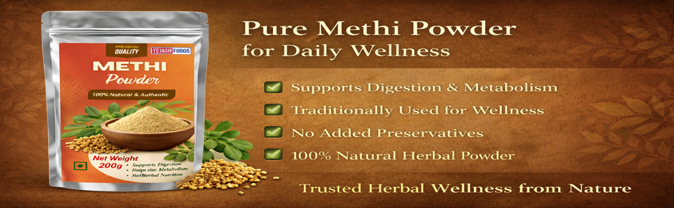 Methi Powder, 100% Natural Fenugreek Seed Powder, Supports Digestion and Metabolism, Light Brown, 200g