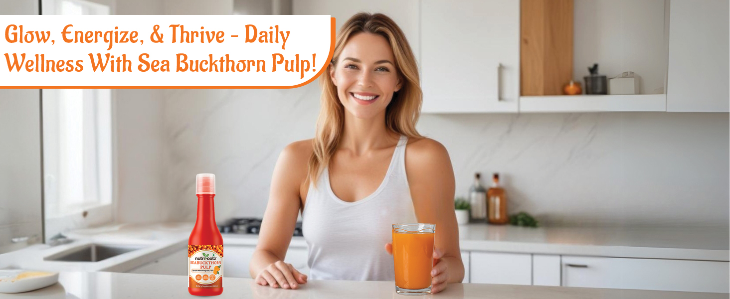 Nutrirootz Himalayan Sea Buckthorn Pulp | Natural Sea Buckthorn Juice Concentrate | Rich in Antioxidants & Vitamin C | No Added Sugar | 500 ml