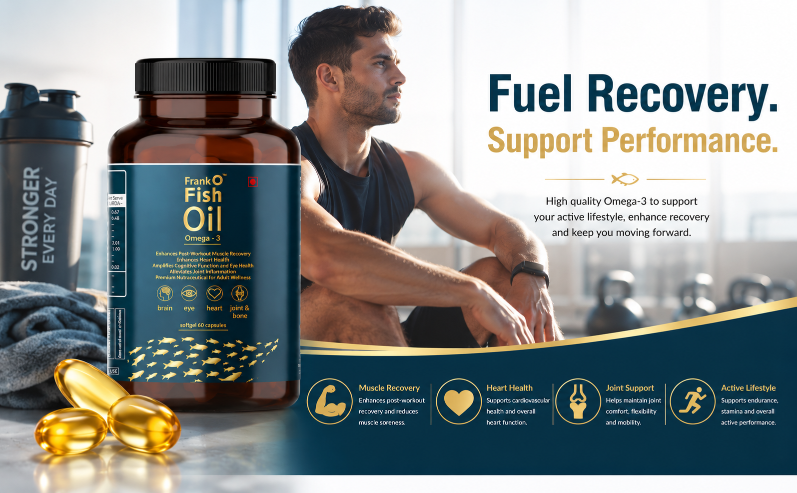 Frank O Fish Oil Omega-3 Softgel 60 Capsules | Rich in EPA & DHA | Supports Heart, Brain & Joint Health | Daily Omega 3 Supplement for Adults