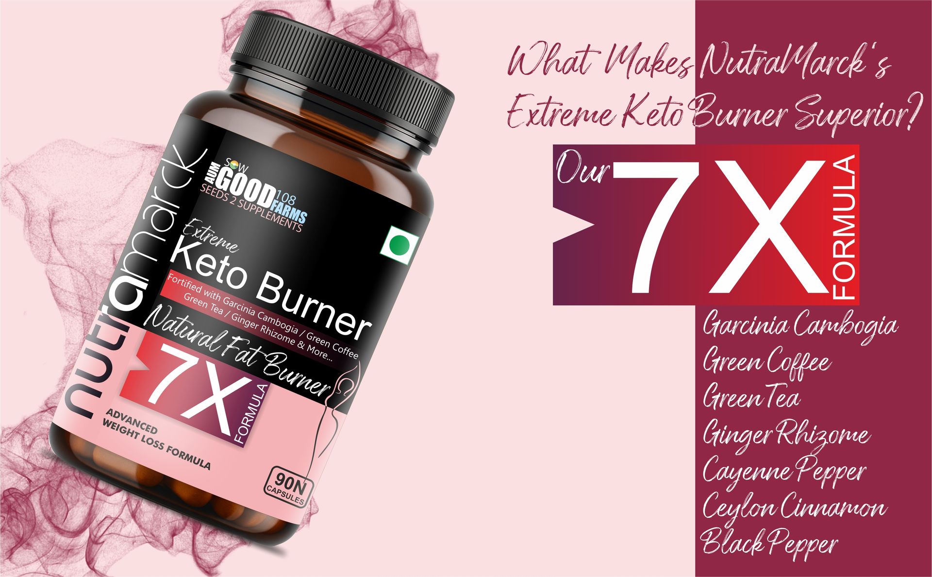 Keto Fat Burner 7X Capsules | Natural Weight Loss Supplement 1000mg With Garcinia Cambogia | Metabolism Booster | Fat Burner For Men & Women (90 Count (Pack of 1)