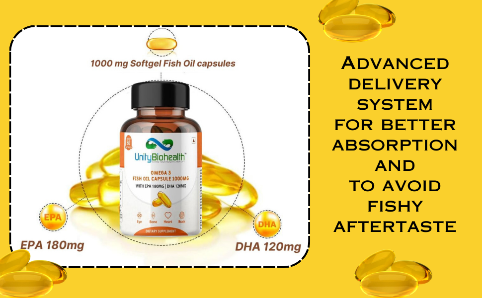 Omega 3 Fish Oil Capsule for Joints, Heart & Brain Health, 1000mg with 180mg EPA & 120mg DHA (60 capsules)