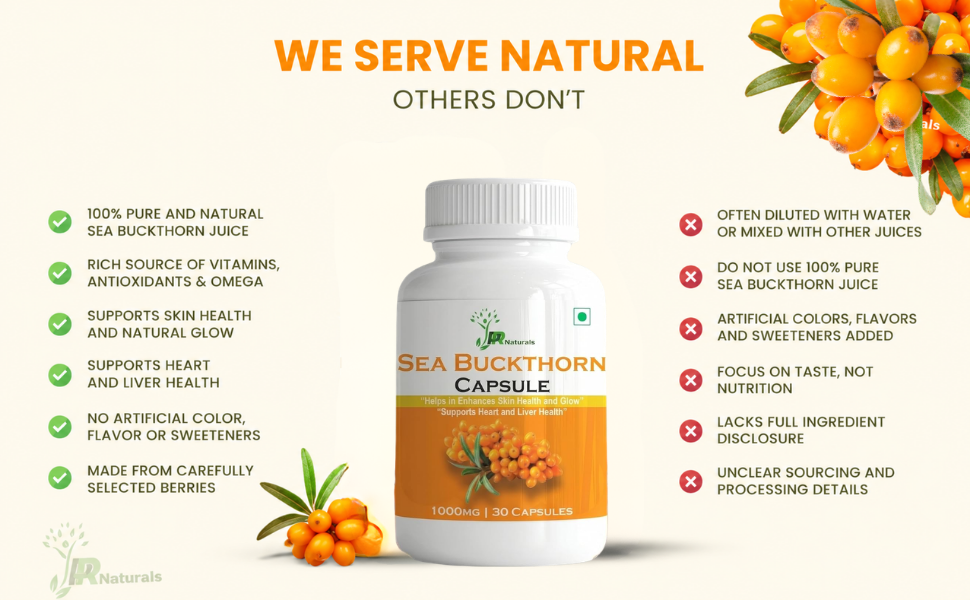Sea Buckthorn Capsule | Pure Extract for Immunity Boost and Radiant Skin Health 1000Mg Potent Formula 30 Capsules Pack | Color White | Size 30 Caspules Of 1000Mg