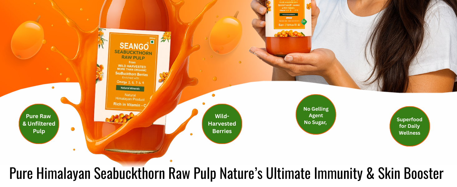 SEANGO Seabuckthorn Juice (300ml) – Natural Himalayan Sea Buckthorn Berry juice| Rich in Vitamin C,A & E also rich in Omega 3, 6, 7 & 9 | Non-GMO Health Drink