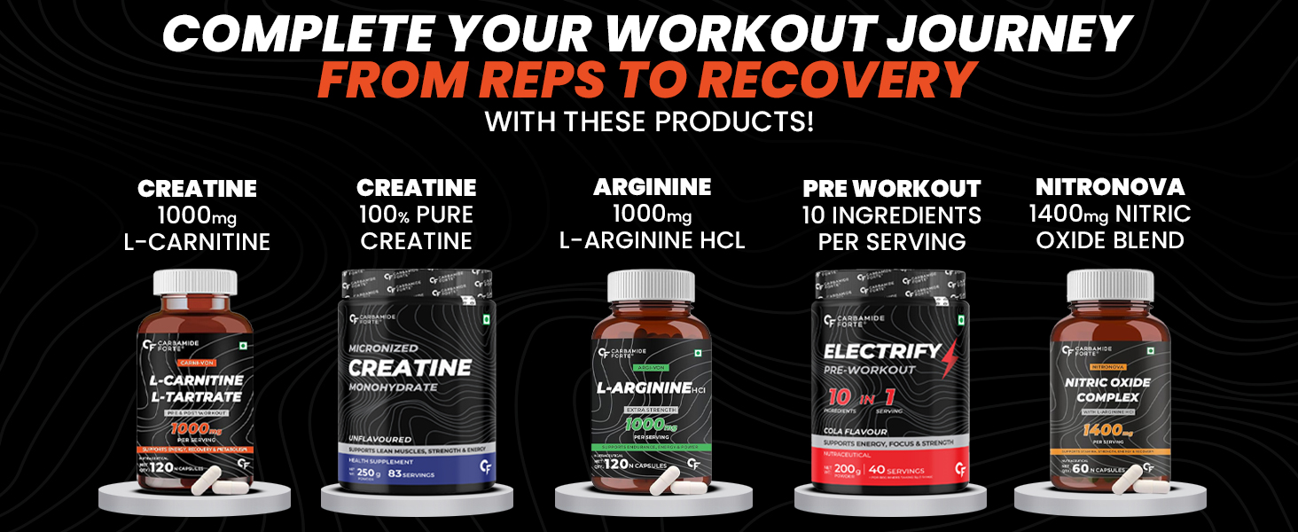 Carbamide Forte L-Carnitine L-Tartrate 1000mg |Pre Workout Supplement & Night & Day Fat Burner - Weight Loss Support & Creatine Monohydrate Supplement for Lean Muscle|Powder