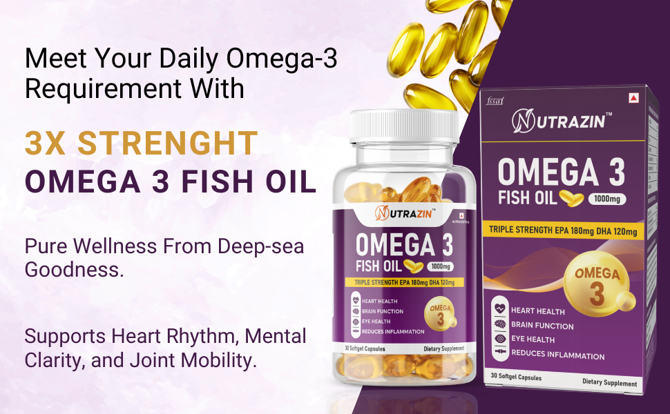 Omega 3 Capsules 1000mg Fish Oil Supplement for Men & Women | Omega 3 Fatty Acids for Heart, Brain, Joint & Skin Health | 30 Capsules