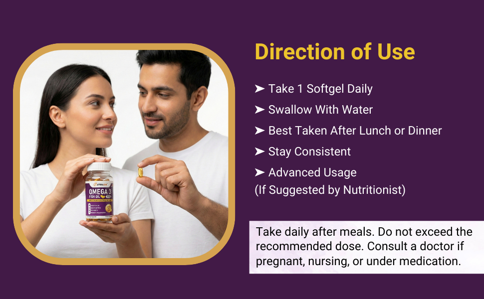 Omega 3 Capsules 1000mg Fish Oil Supplement for Men & Women | Omega 3 Fatty Acids for Heart, Brain, Joint & Skin Health | 30 Capsules