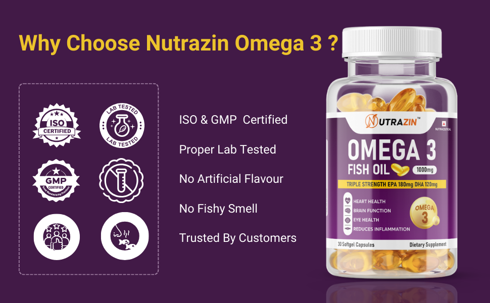 Omega 3 Capsules 1000mg Fish Oil Supplement for Men & Women | Omega 3 Fatty Acids for Heart, Brain, Joint & Skin Health | 30 Capsules