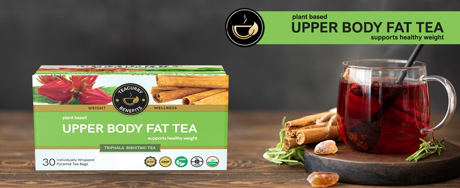 TEACURRY Upper Body Fat Burn Tea (3 Month Pack | 90 Tea Bags) - Helps lose weight fast of Chest, Shoulders, Neck and Arms Fat