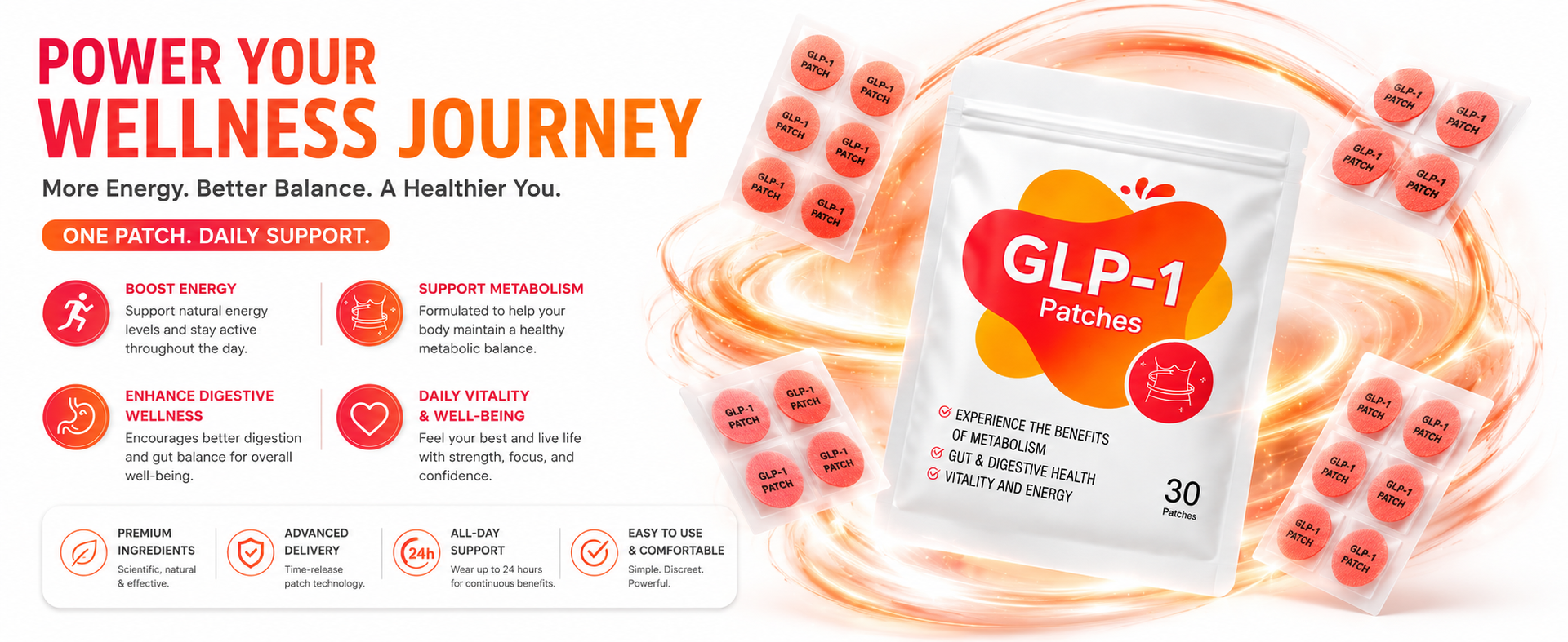 Wellness Patches for Daily Metabolism Support, Appetite Management & Energy Support, Transdermal Wellness Patches, Easy-to-Apply Daily Use (30 Patches)