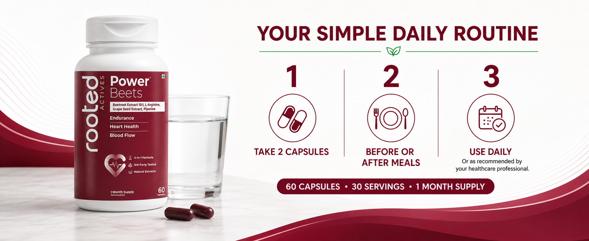 Rooted Actives Power Beets™ - Beetroot Extract Capsules 60s