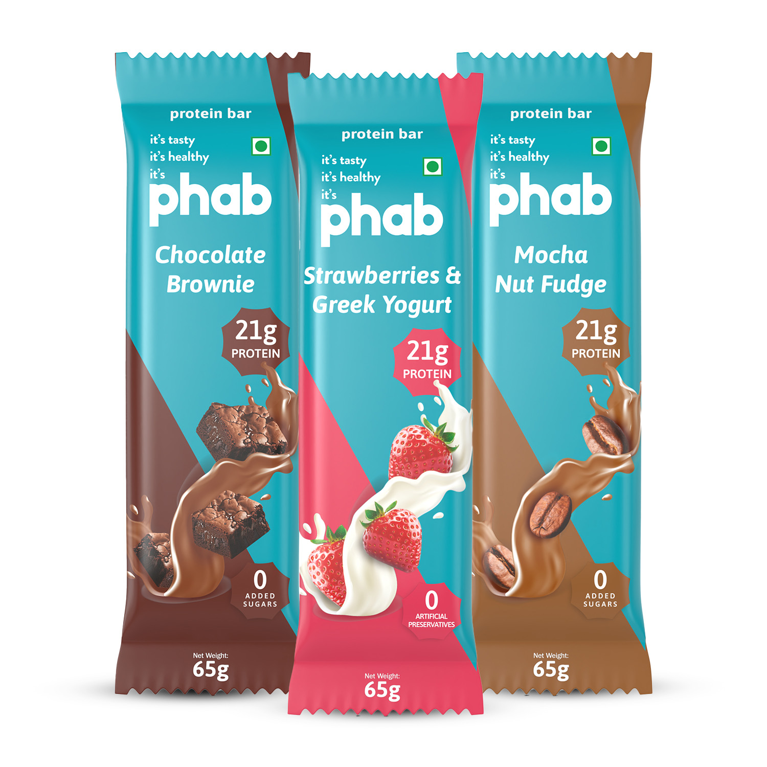 Phab Starwberries & Greek Yogurt Protein Bars with 21g Protein & No Added Sugar | High Fibre, Gluten-Free, Trans Fat-Free & No Preservatives | Healthy & Delicious With Goodness Of Dates (Pack of 12)