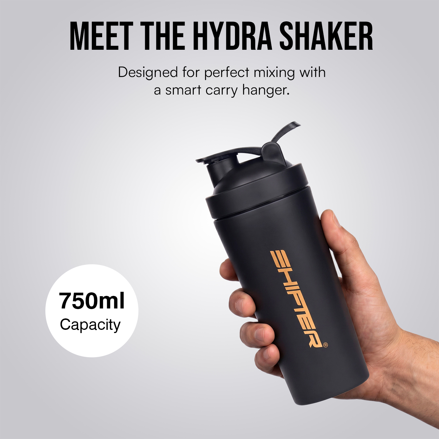 Shifter Stainless Steel Gym Shaker Bottle 750ml | Protein Shaker with Mixer Ball | Leakproof Metal Blender Bottle| Gym, Fitness, Workout, Sports Water Bottle for Men & Women (WHITE)