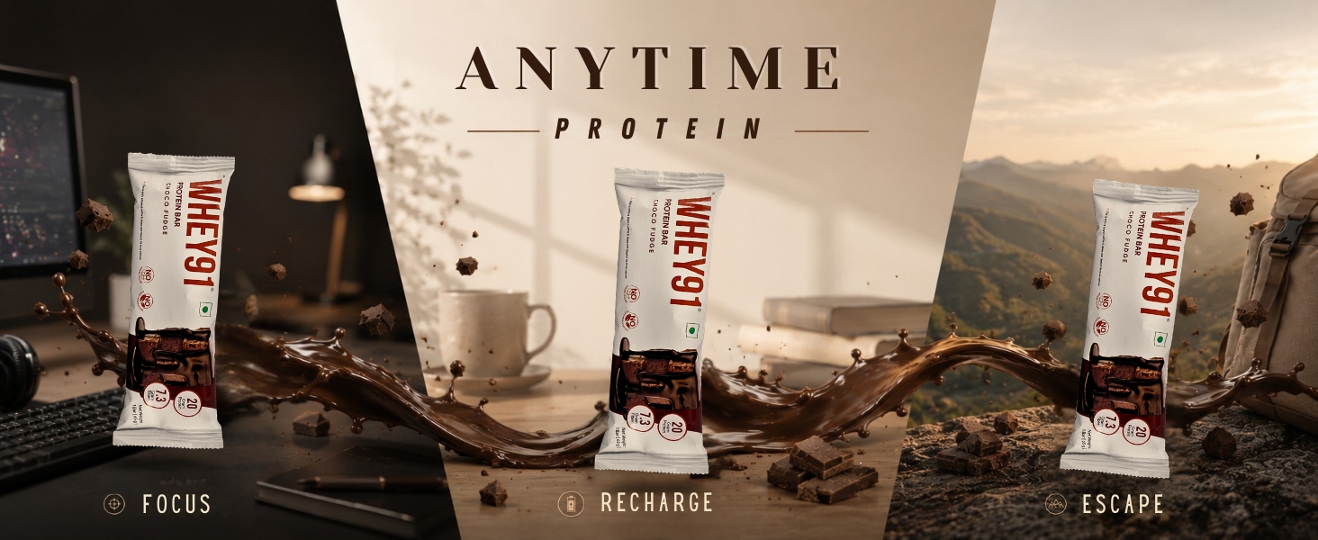 Whey91 Choco Fudge Protein Bar, 20g Protein & 7.3g Fiber in each, No Added Sugar, No Artificial Flavour, 390g- (Pack of 6)