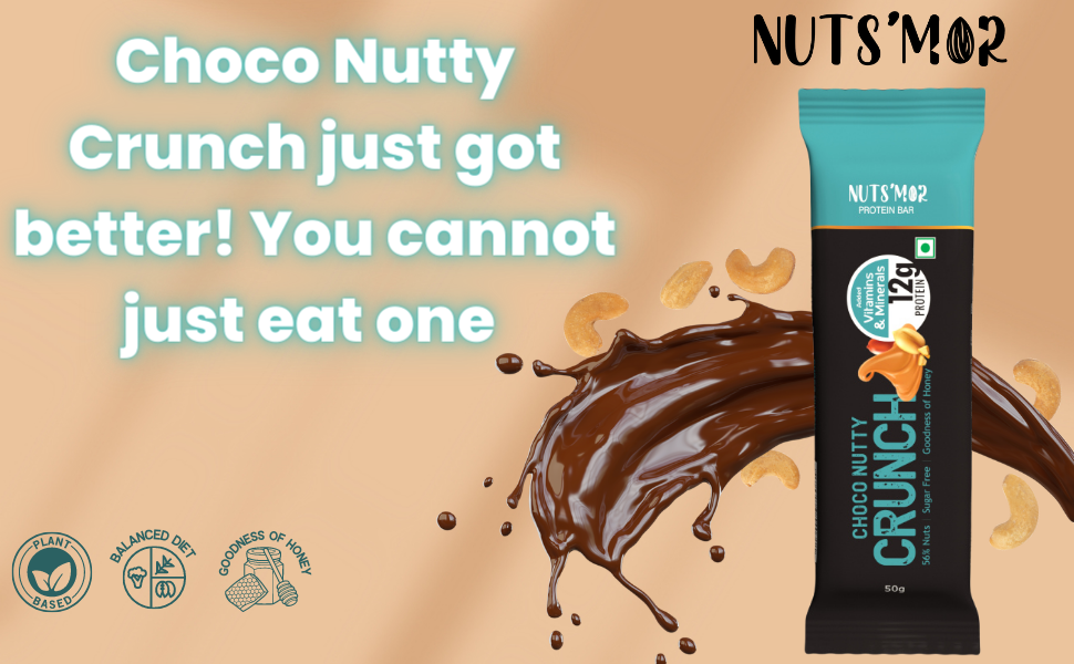 NUTS'MOR - Protein Daily Choco Nutty Crunch12g Protein Bar (Pack of 6) Protein Blend, Vitamins, Fibres & Minerals, No Preservatives,100% Veg, Natural, No Added Sugar,-300g
