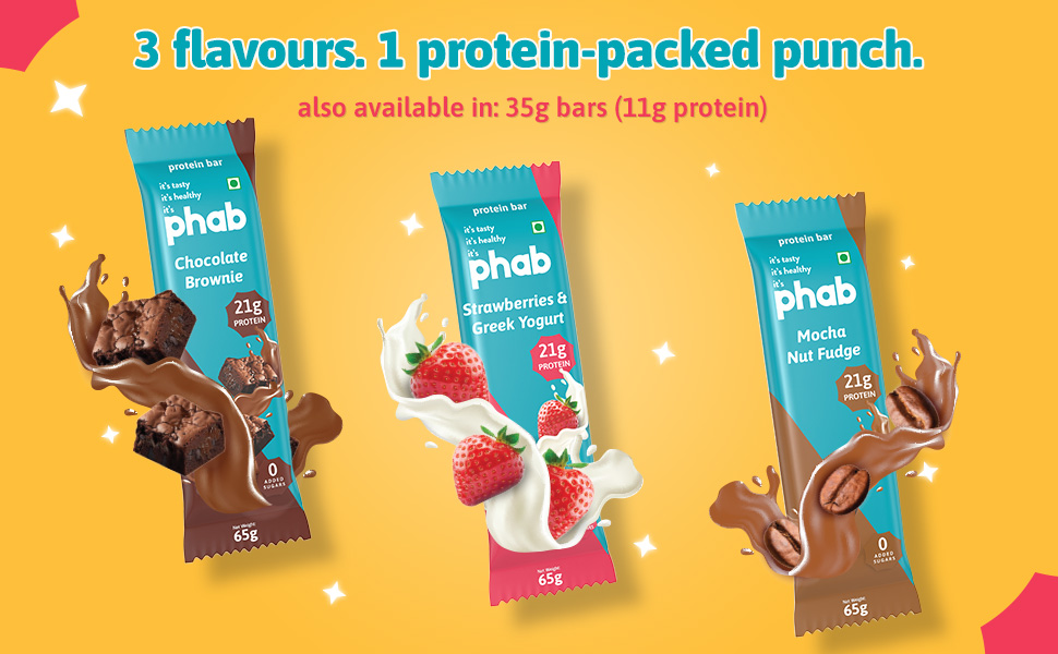 Phab Mocha Nut Fudge Protein Bar with 21g Protein, 8g High Fibre & 0 Added Sugar 100% Vegetarian | Healthy & Tasty Protein bars | Trans Fat-Free & No Preservatives Protein bars (Pack of 12 x 65g)