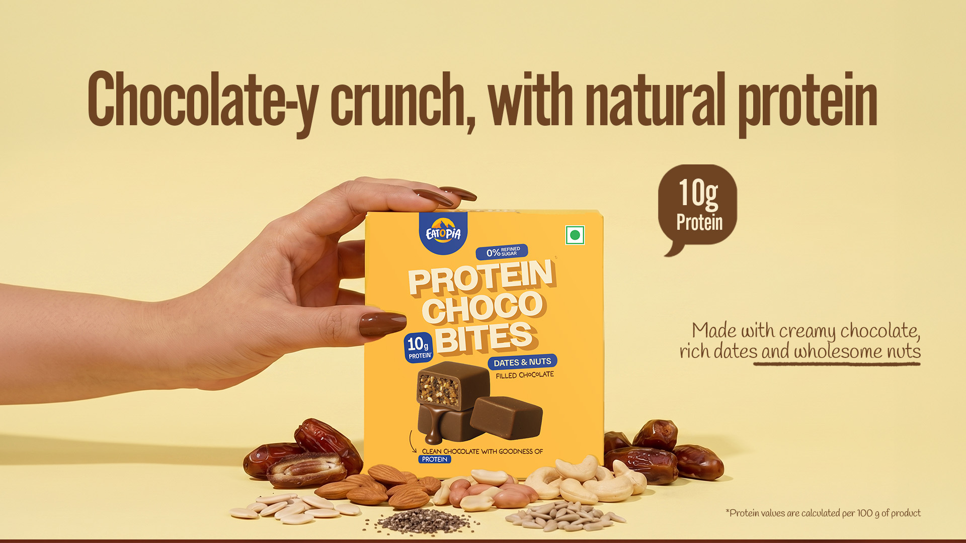 Eatopia Chocolate Dates & Nuts Protein Bites, 10g Protein, Pack Of 1 (100g)