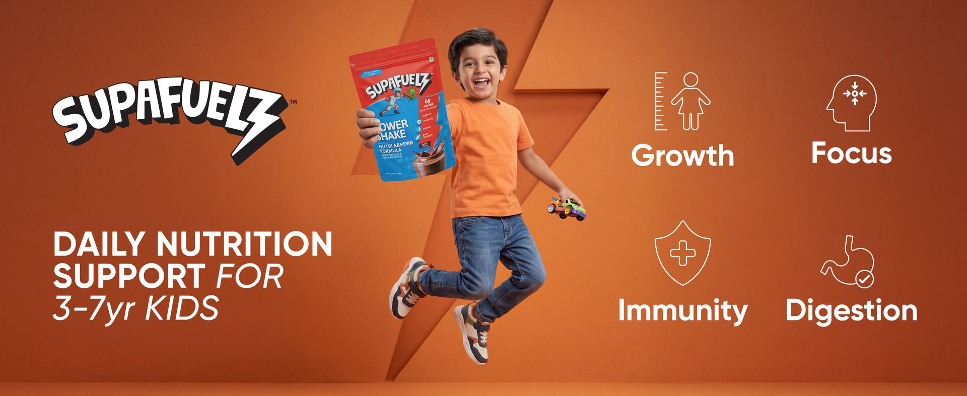 Supafuelz Power Shake 3-7yr kids | Height & Strength Drink | 6g Protein, 33 Nutrients, Probiotics, Ayurvedic Actives | Nutrition Support for Growth, Focus & Immunity | Chocolate 400g | Safe Nutrition Drink For Kids