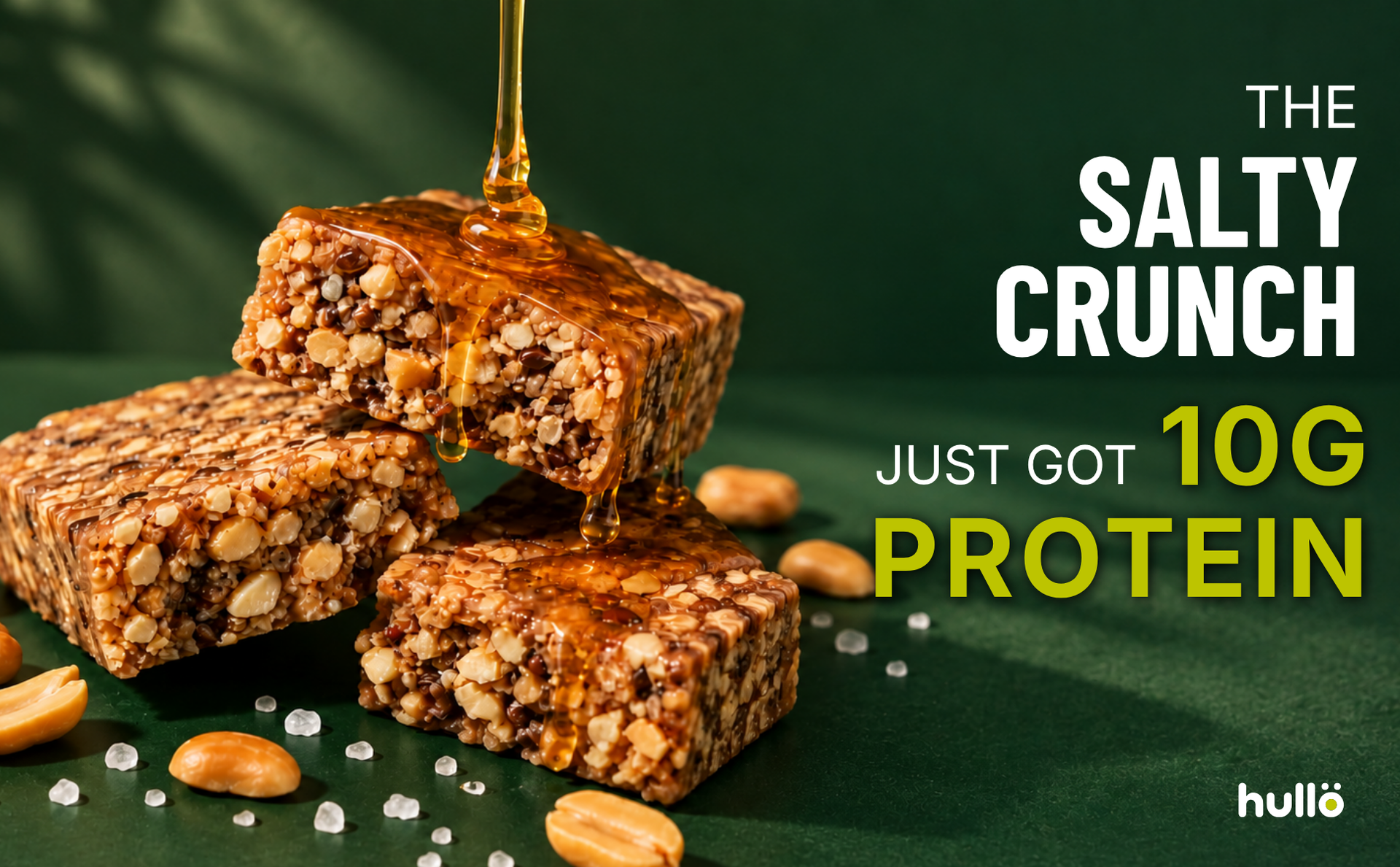 Hullo The Natural Protein Bar Sea Salt Peanut - 10g Protein (6 X 47g) | High Fiber & Rich in Omega 3, 6, and 9 | Healthy Snack for Gym, Office & Travel | Dairy Free, Soy Free & Non Ultra Processed