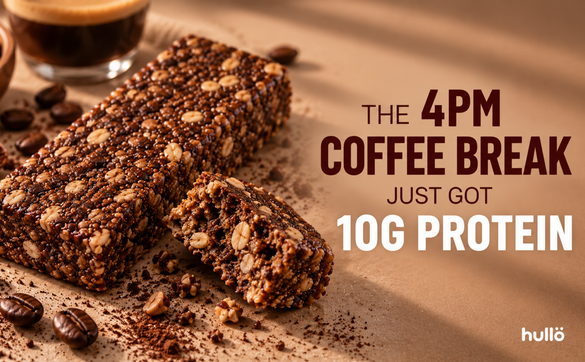 Hullo The Natural Protein Bar Mocha - 10g Protein (6 X 47g) | High Fiber & Rich in Omega 3, 6, and 9 | Healthy Snack for Gym, Office & Travel | Dairy Free, Soy Free & Non Ultra Processed