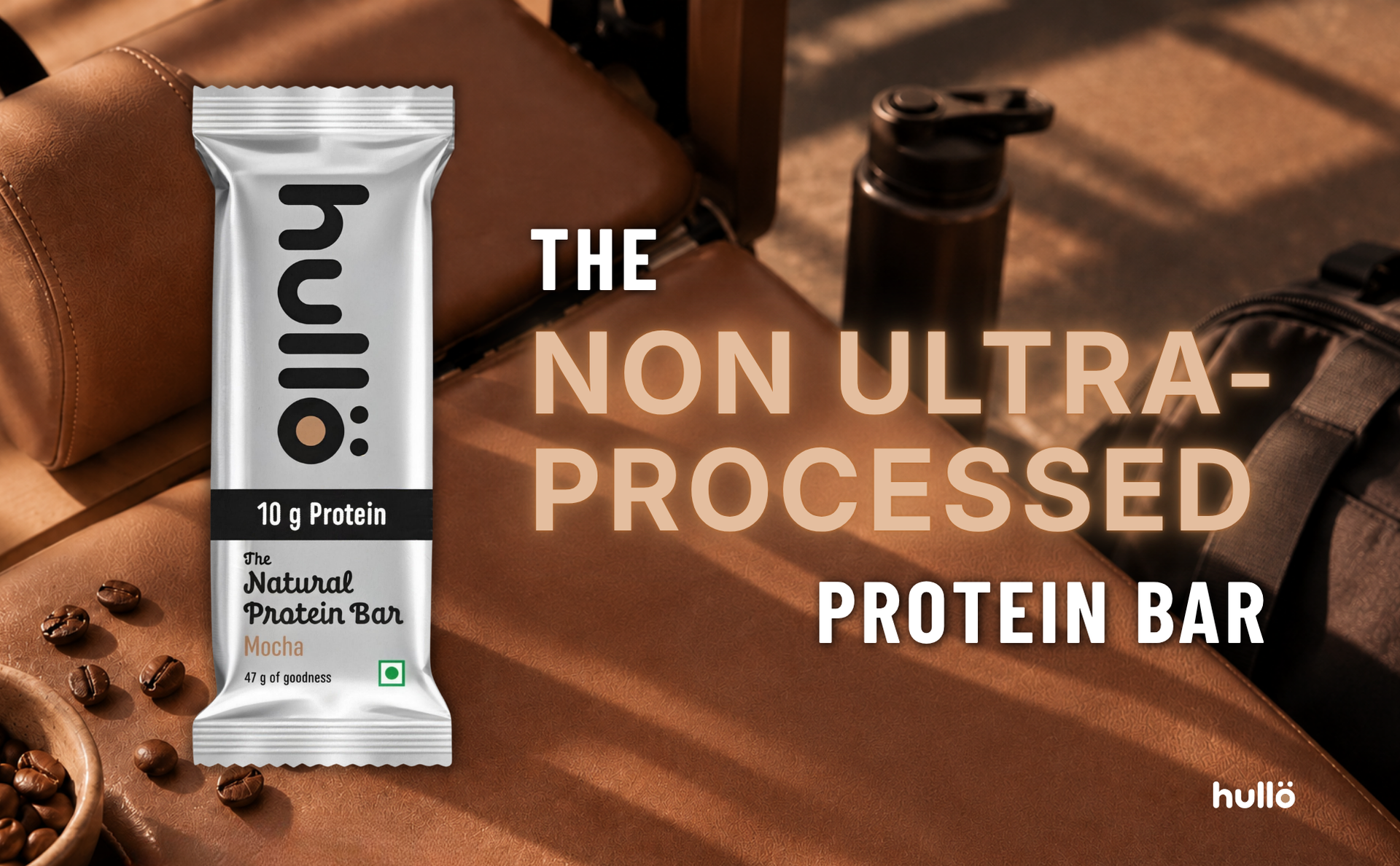Hullo The Natural Protein Bar Mocha - 10g Protein (6 X 47g) | High Fiber & Rich in Omega 3, 6, and 9 | Healthy Snack for Gym, Office & Travel | Dairy Free, Soy Free & Non Ultra Processed