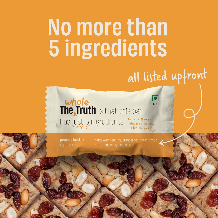 The Whole Truth - Protein Bars | Peanut Heavy (2 Double Cocoa Bars, 2 Peanut Cocoa, 2 Peanut Butter Bars) | Pack of 6 x 52g each | No Preservatives | No Gluten or Soy | All Natural