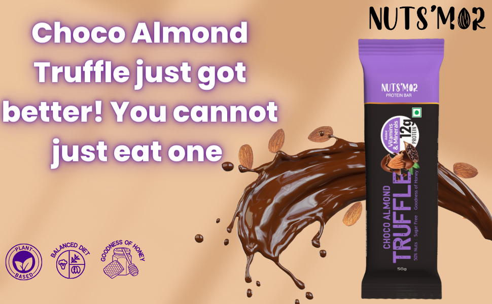 NUTS'MOR - Protein Daily Choco Almond Truffle12 grams Protein Bar (Pack of 6) Protein Blend, Vitamins, Fibres & Minerals, No Preservatives,100% Veg, Natural, No Added Sugar,-300 grams