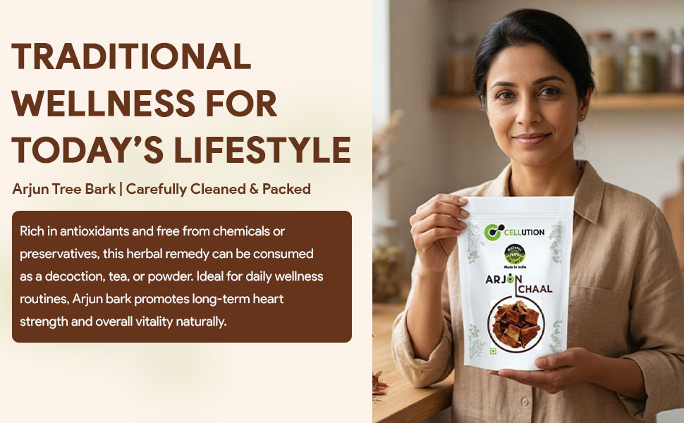 CELLUTION Arjun ki Chaal - 400gm Raw Terminalia Arjuna Bark | Arjun Tree Bark | For Lowers Bad Cholesterol & Supports Heart Health (400 Grams)